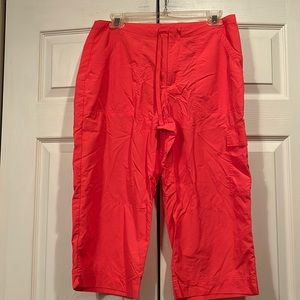 Danskin -Medium -Coral - Nylon Capri, Zip Fly w/Tie Waist, Cargo Leg Pocket